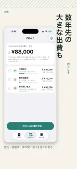 これから来る特別費の画面。次に来る出費が時期順に並ぶ