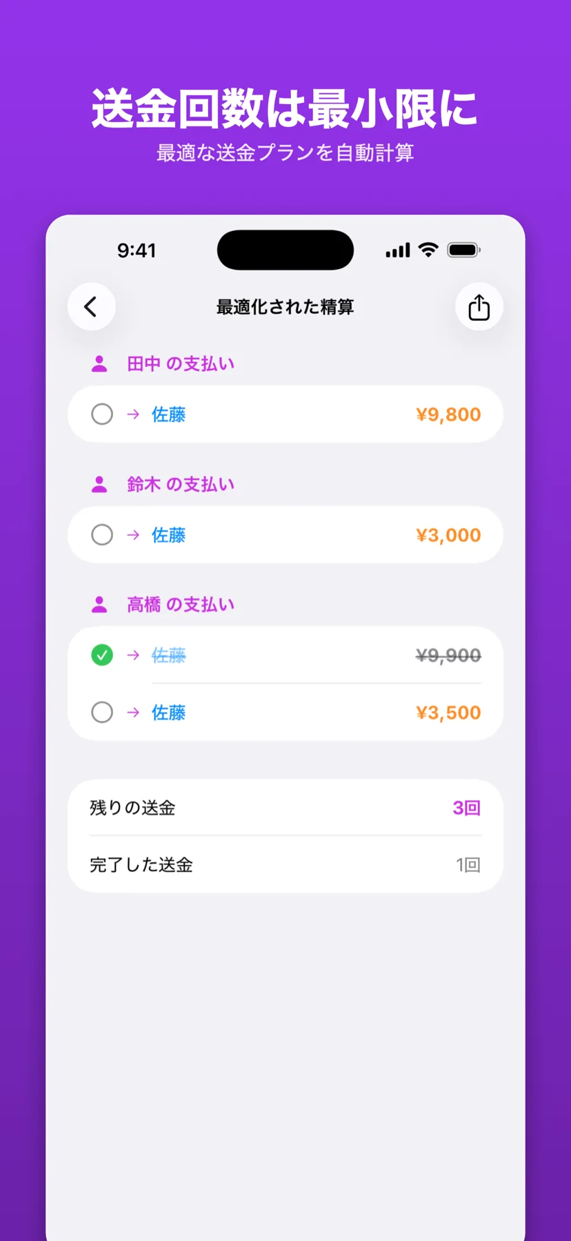 送金回数を最小化した精算プラン